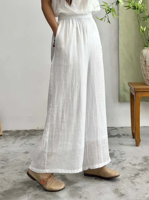 2025新款高品质苎麻双层直筒微阔裤显瘦百搭DZY 1611