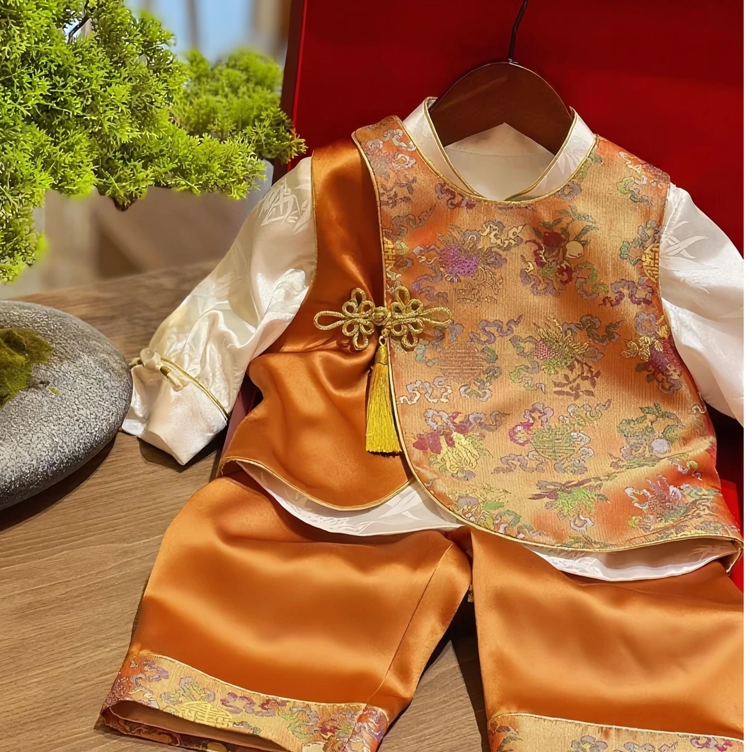 周岁宝宝礼服春秋款百天生日男婴儿抓周服唐装套装抓周宴男宝衣服