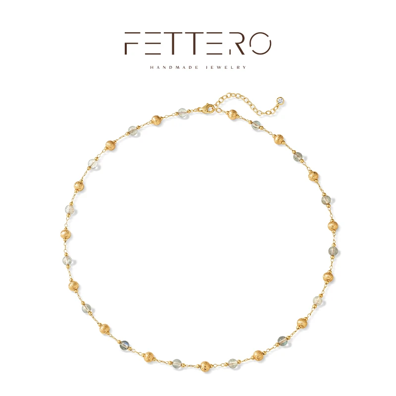 fettero 铜合金项链 【金色拉丝球灰月光铜珠项链】气质轻奢百搭