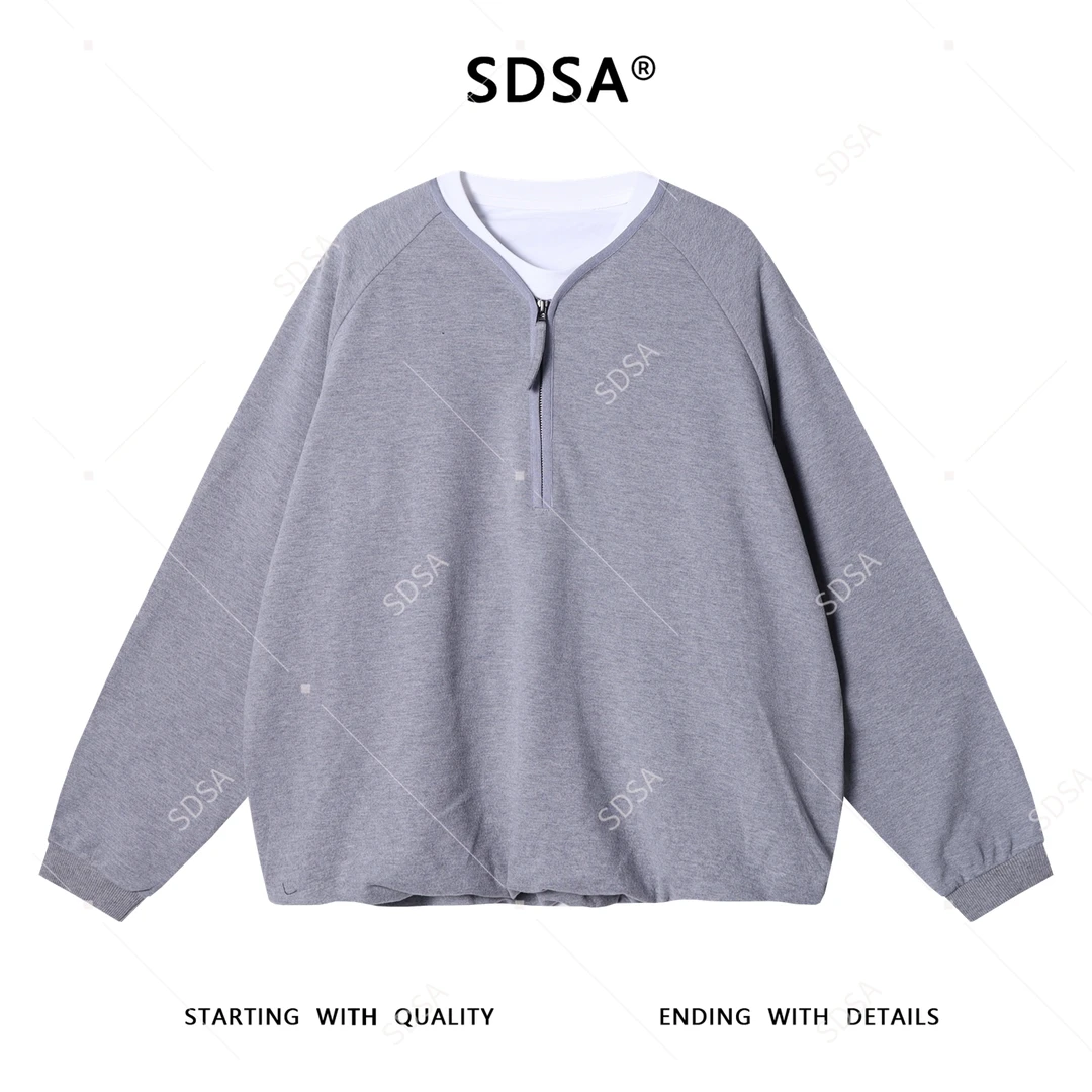 SDSA男士秋冬新款痞帅男装韩版简约撞色半拉链圆领假两件卫衣时尚