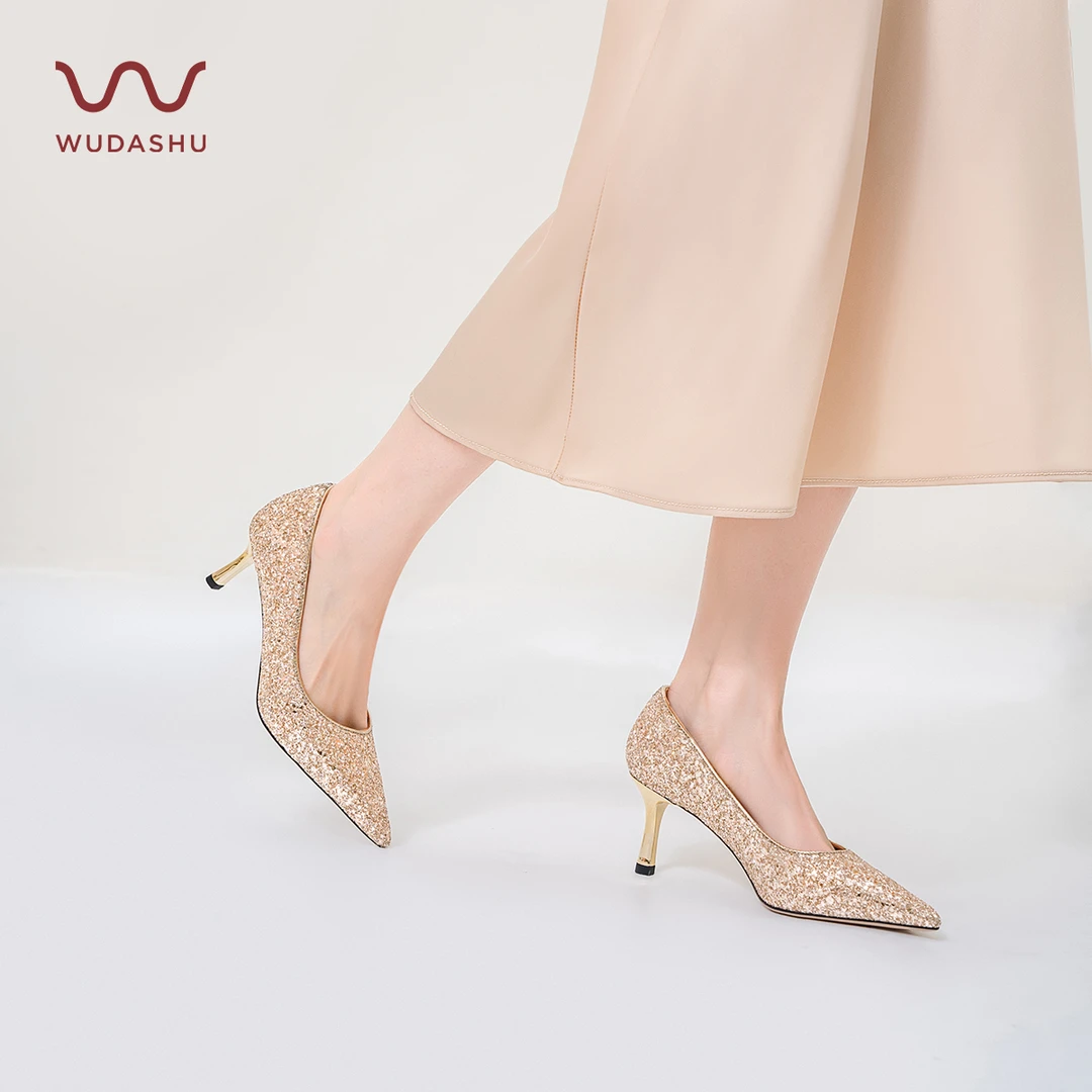 吴大叔2025新款春秋季时尚百搭舒适气质细跟尖头通勤高跟鞋女D033