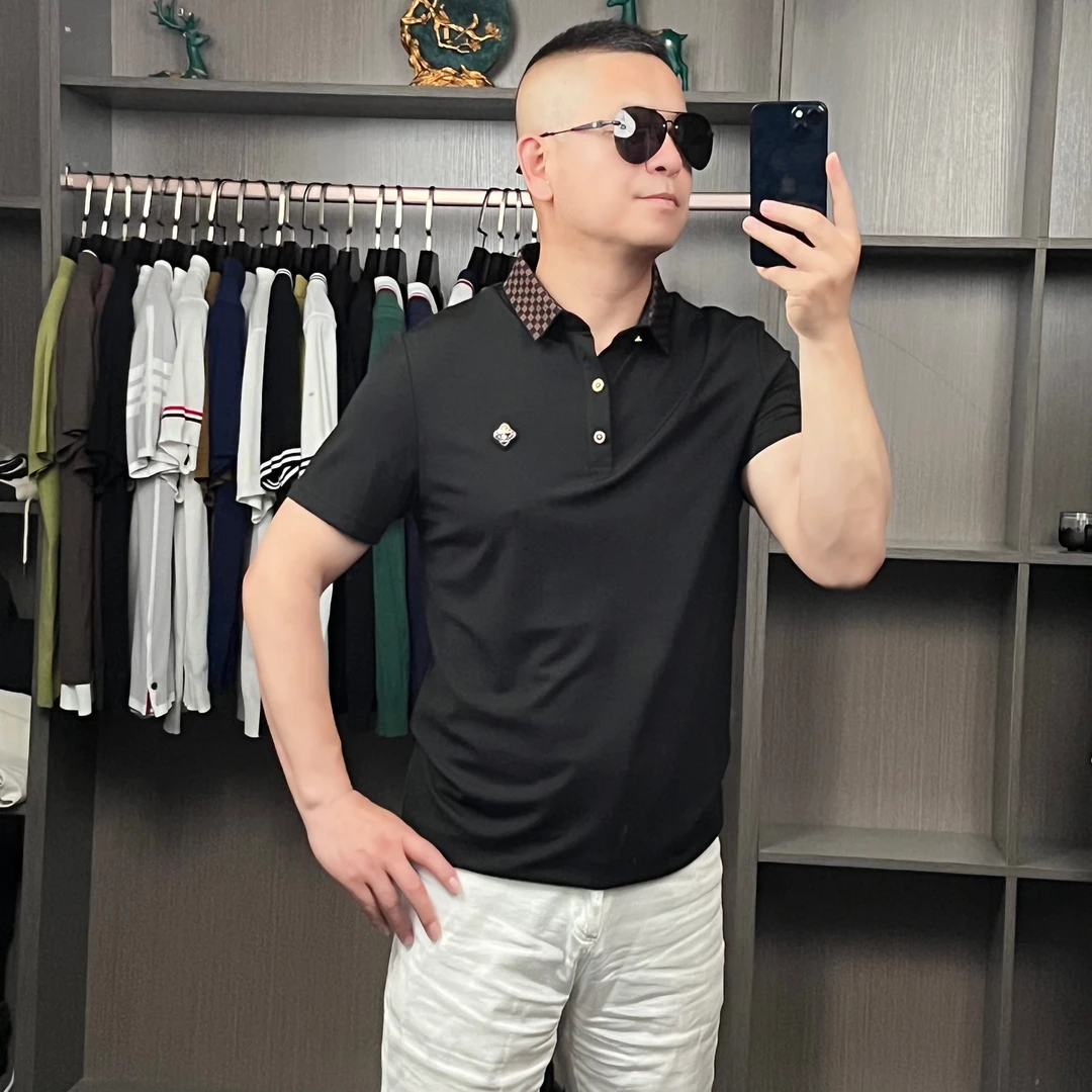 简约夏季免烫高品质时尚色块Polo衫拼接短袖徽章经典