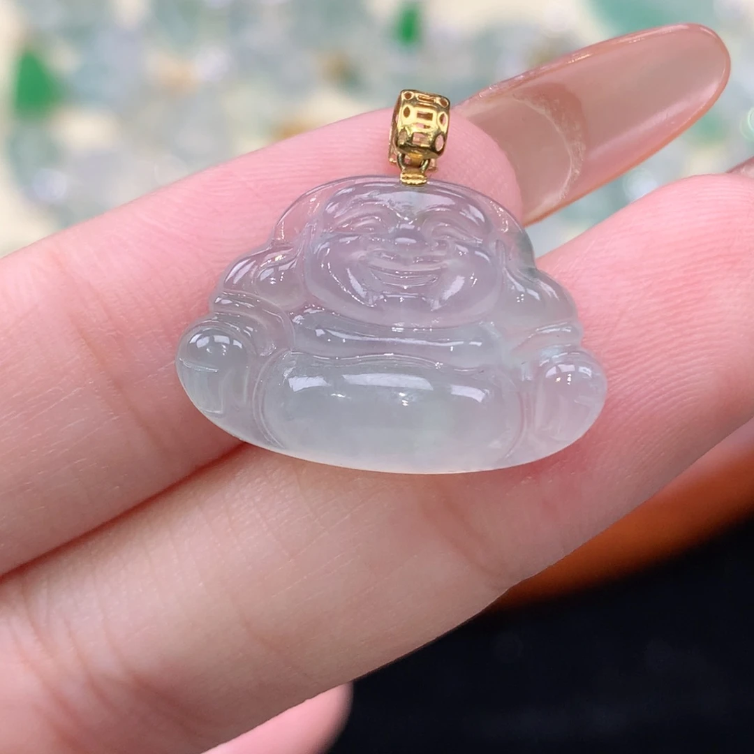 颈饰18K金镶嵌翡翠天然缅甸A货翡翠佛公