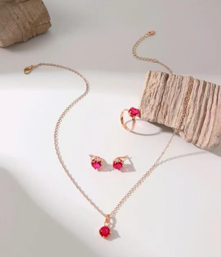 铜玻璃项链 TJ060 铜首饰 项链耳环戒指三件套