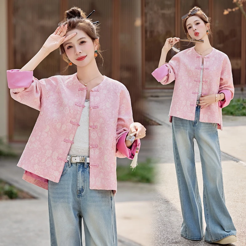 新中式国风提花外套女短款2025春季新款复古洋气超好看小个子上衣
