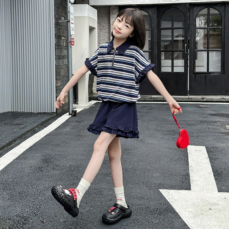 大女童装夏装6-12岁潮牌高级感短袖套装2025年款潮牌衣服儿童夏季