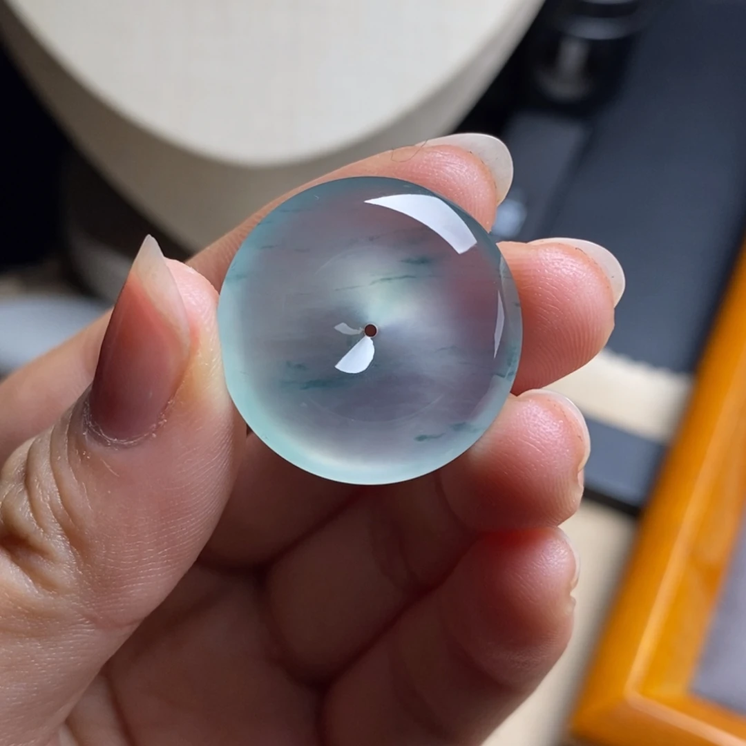 翡翠未镶嵌颈饰高冰淡蓝底飘蓝花起胶意境平安扣24.9-5.1