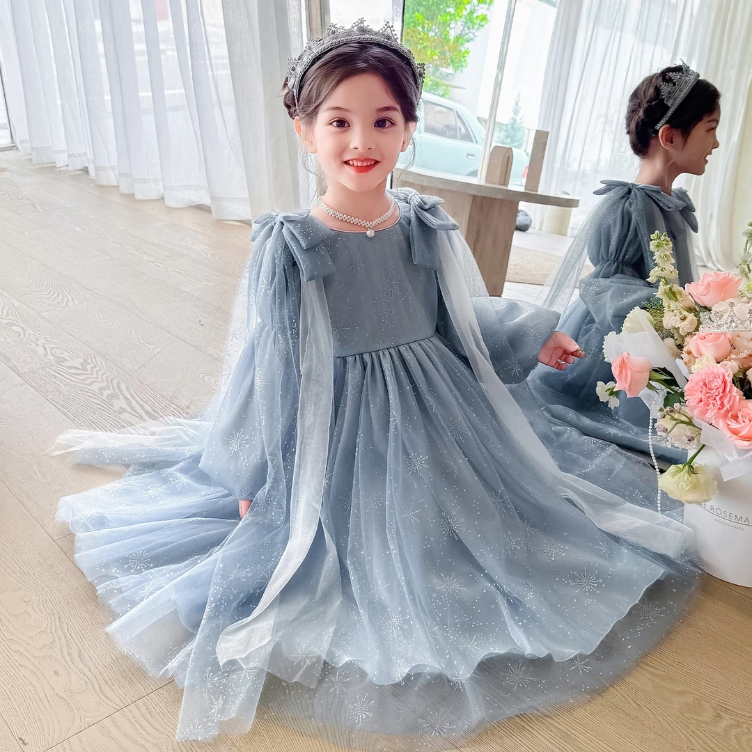 爱莎公主裙女童2025春秋新款连衣裙儿童高端生日礼服冰雪奇缘裙子