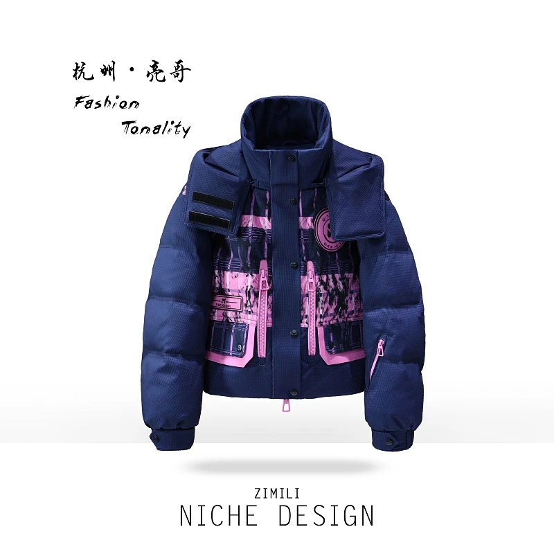 【亮哥欧货女装】冬季藏蓝色90绒高蓬松高清洁加厚羽绒服265116-1