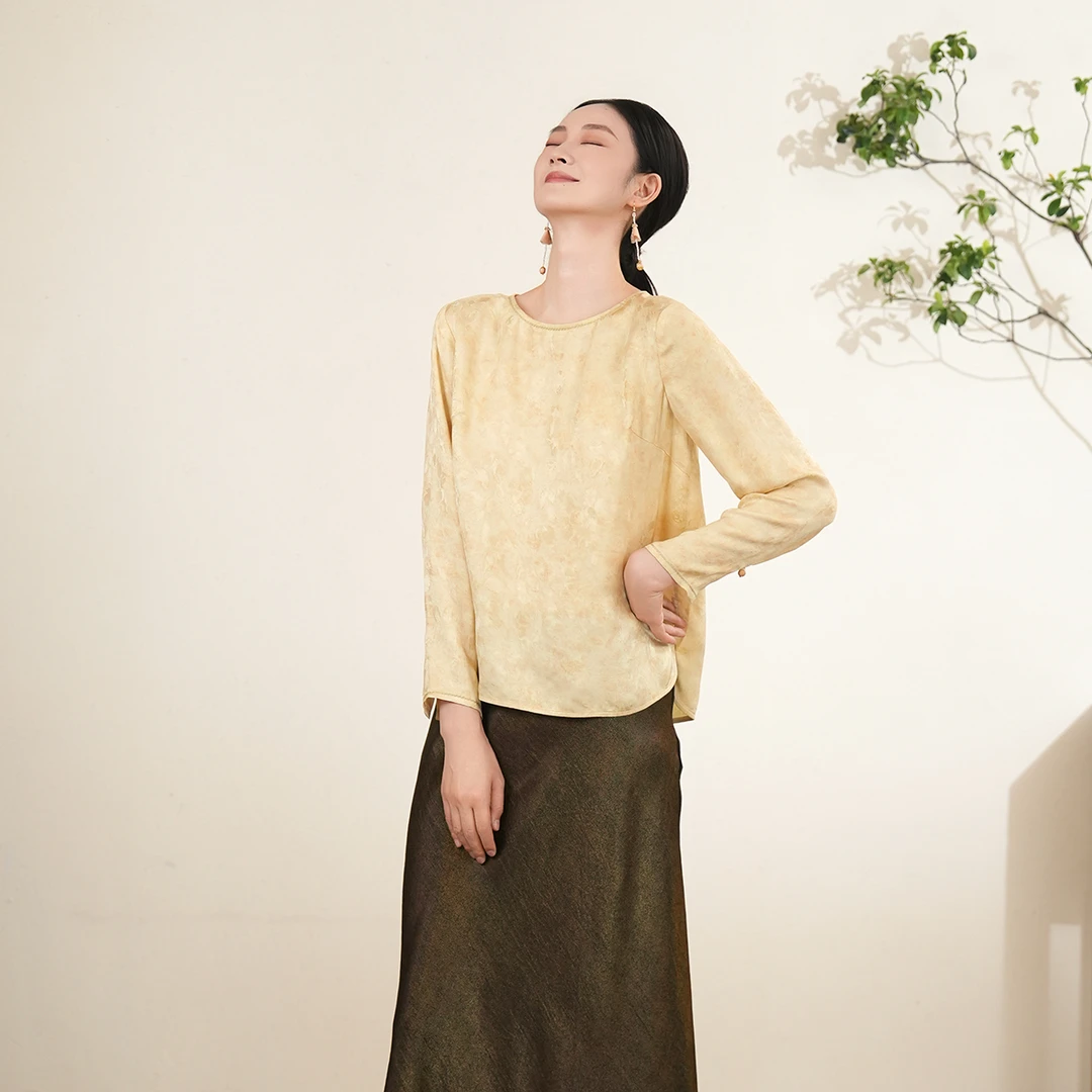 布符「双色炒色花可调节袖圆领上衣」2025年秋季新品长袖T 恤MQCX20