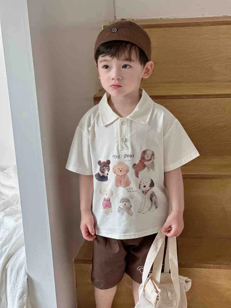 夏季男童时尚可爱熊猫衬衫套装洋气童装