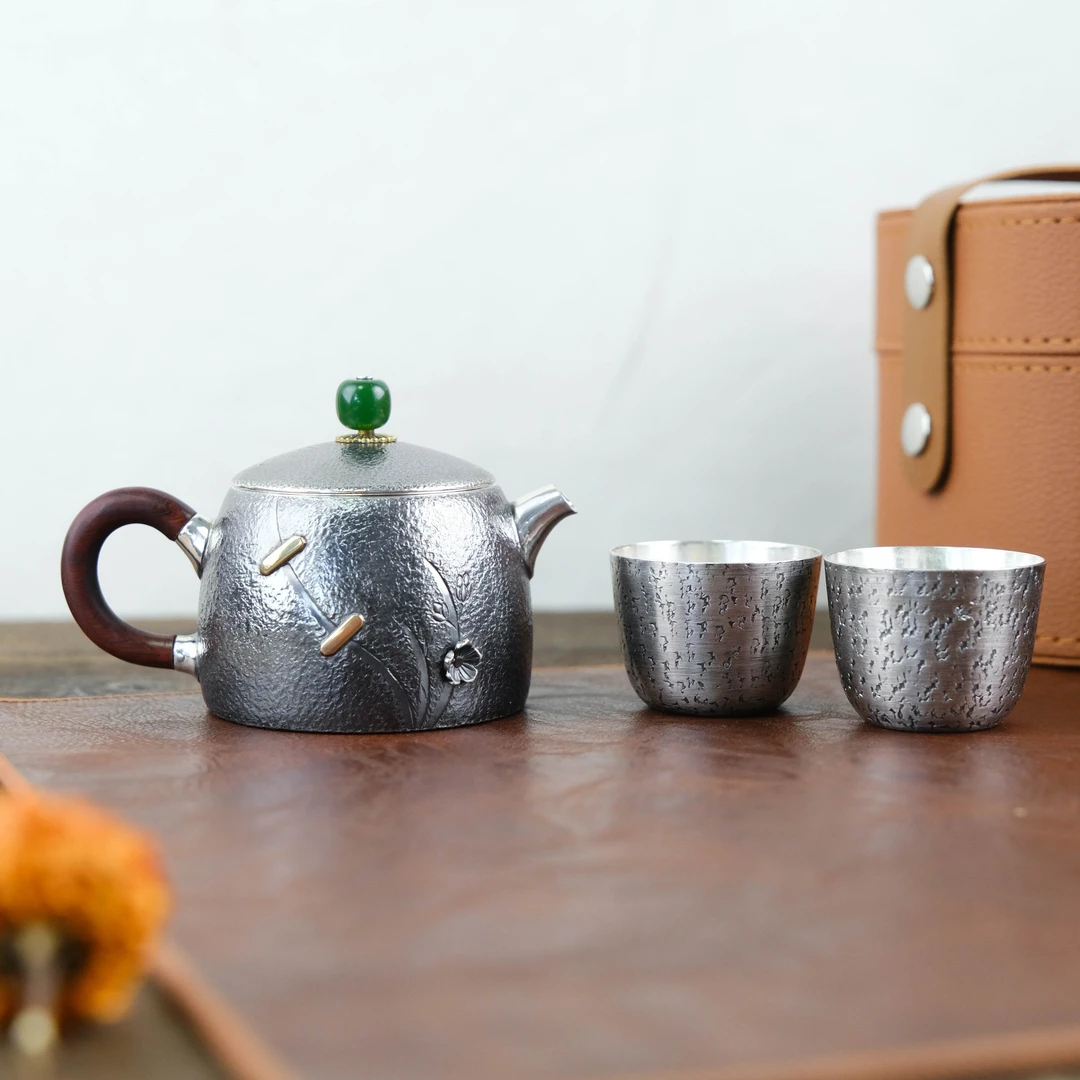 壶尔摩斯《兰香》套组一壶两杯 手工足银999茶具套组便携