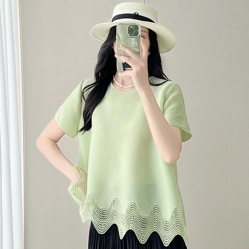 三宅依褶皱2025夏季新款韩版不规则波浪花边上衣气质休闲百搭