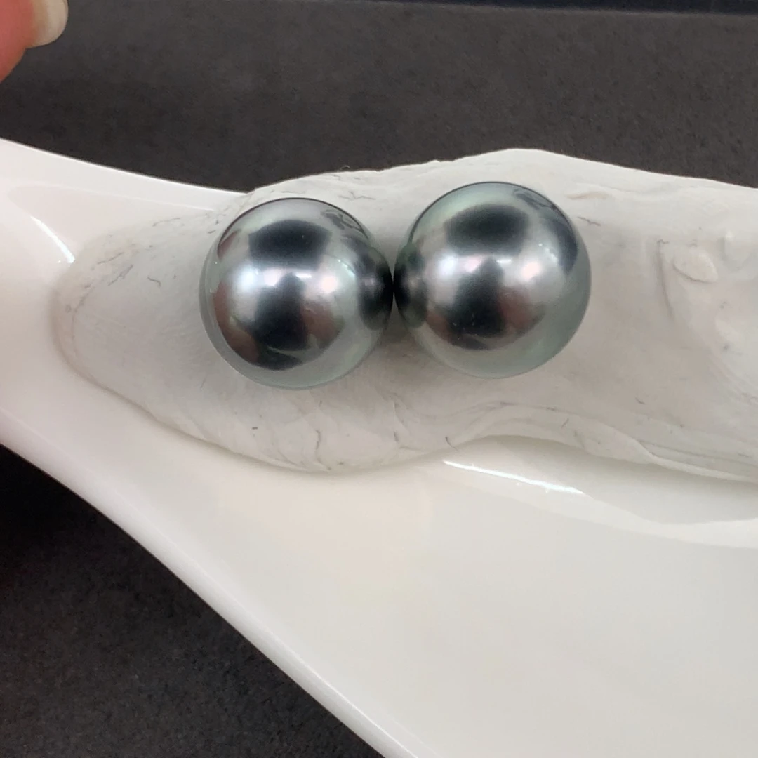 定制海水珍珠未镶嵌裸珠11-12mm铂金灰裸珠两颗
