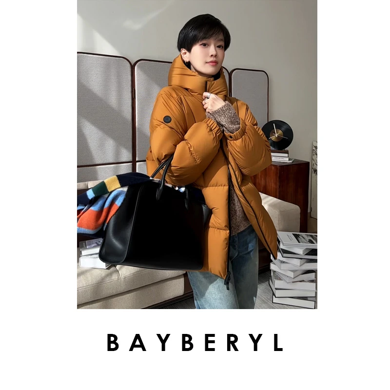 BAYBERYL老贝滑雪派*蒙解构字母连帽保暖冬羽绒服YRF5H2229-11/29