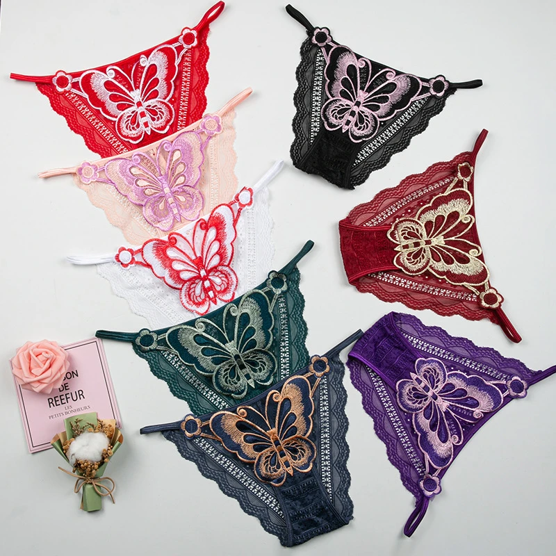 性感中腰蝴蝶夫人绣花蕾丝边透气无痕镂空塑身刺绣女士内裤三角裤