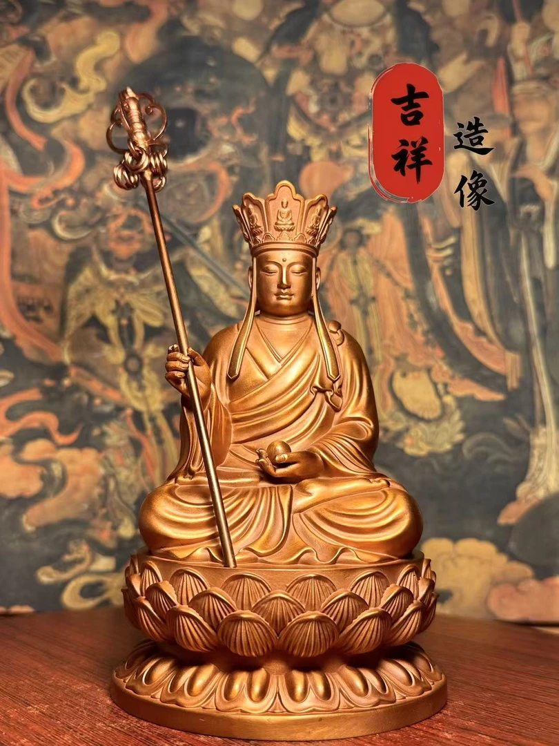 纯紫铜《地藏王》纯手工錾刻家用玄关摆件