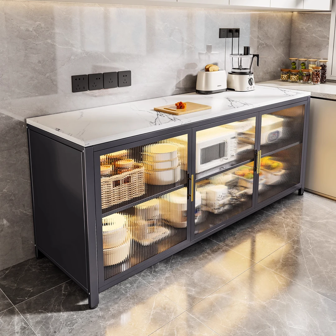 【耐高温】岩板厨房柜子超窄一体餐边柜置物架多层微波炉烤箱锅具架