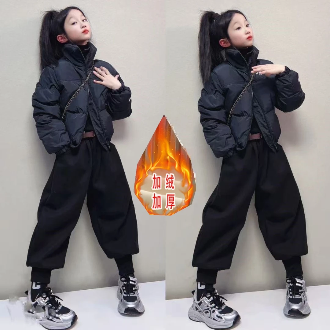 女童轻薄羽绒棉服儿童冬季新款立领短款韩版冬装中大童加绒哈伦裤