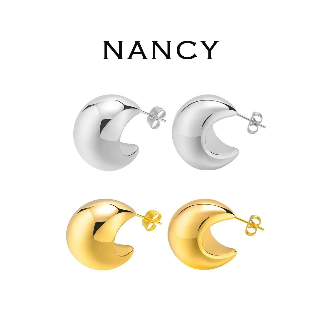 钛钢耳饰 时尚半圆C形空心耳环女个性金属球体超轻简约N10008