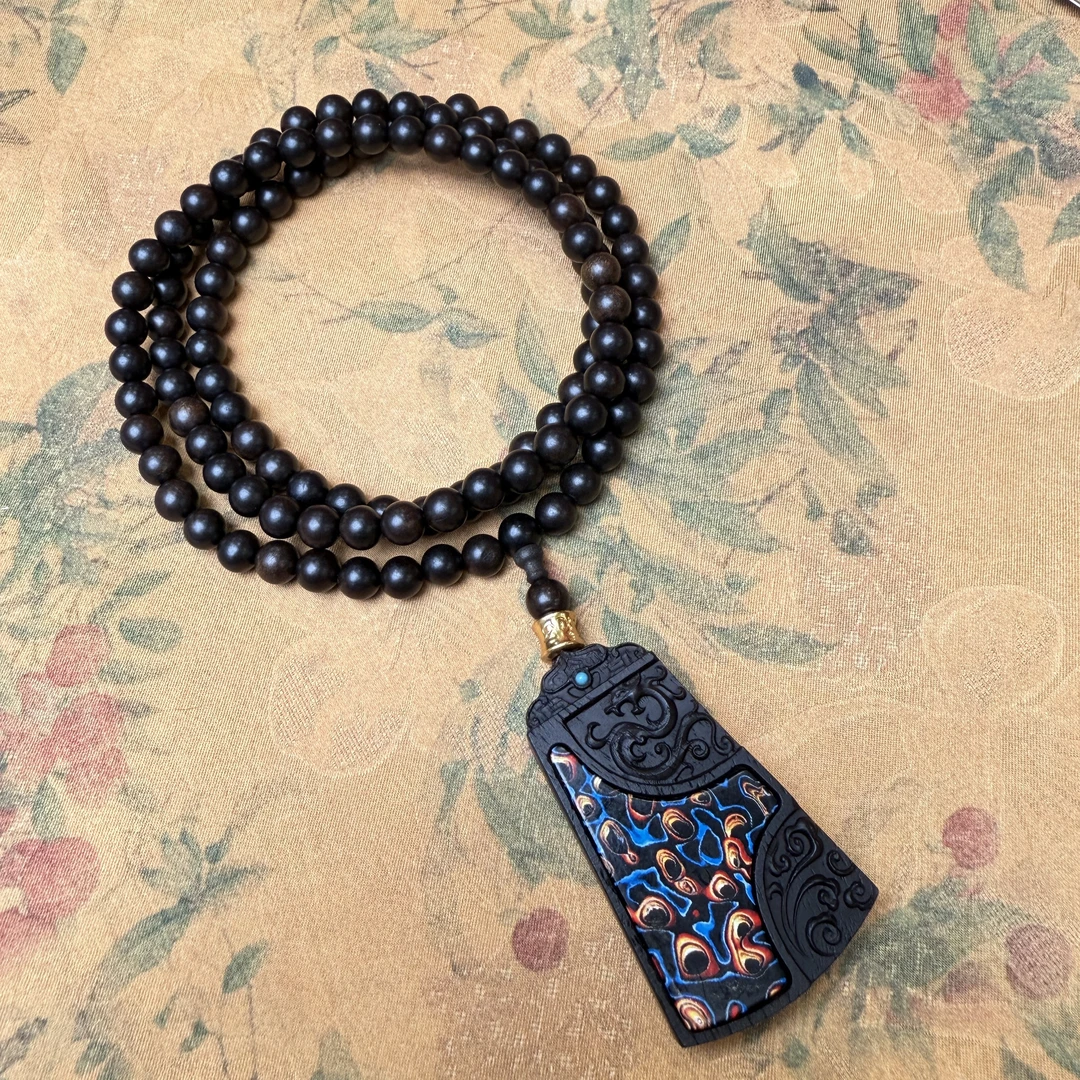 合金吊坠 合金吊坠 S1251-皮黑0.8赤壁龙纹无事牌108佛珠手链