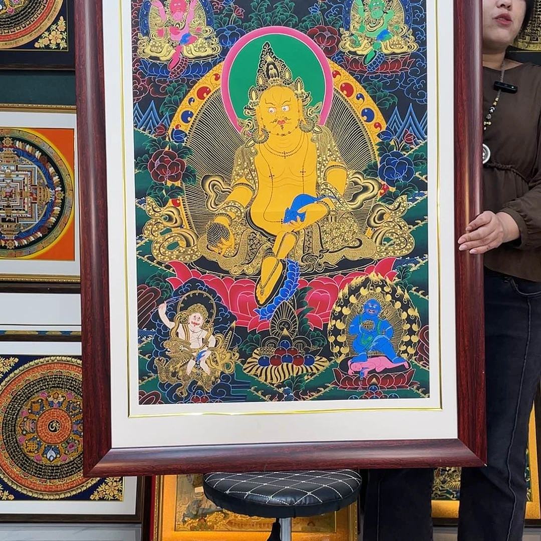 卷轴画黄财手绘矿料唐卡不带框