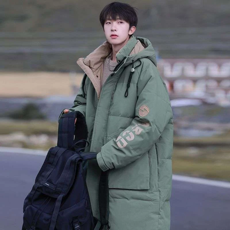 【奥莱断码】帅气2025羽绒棉服男中长款连帽冬季新款加厚外套青少