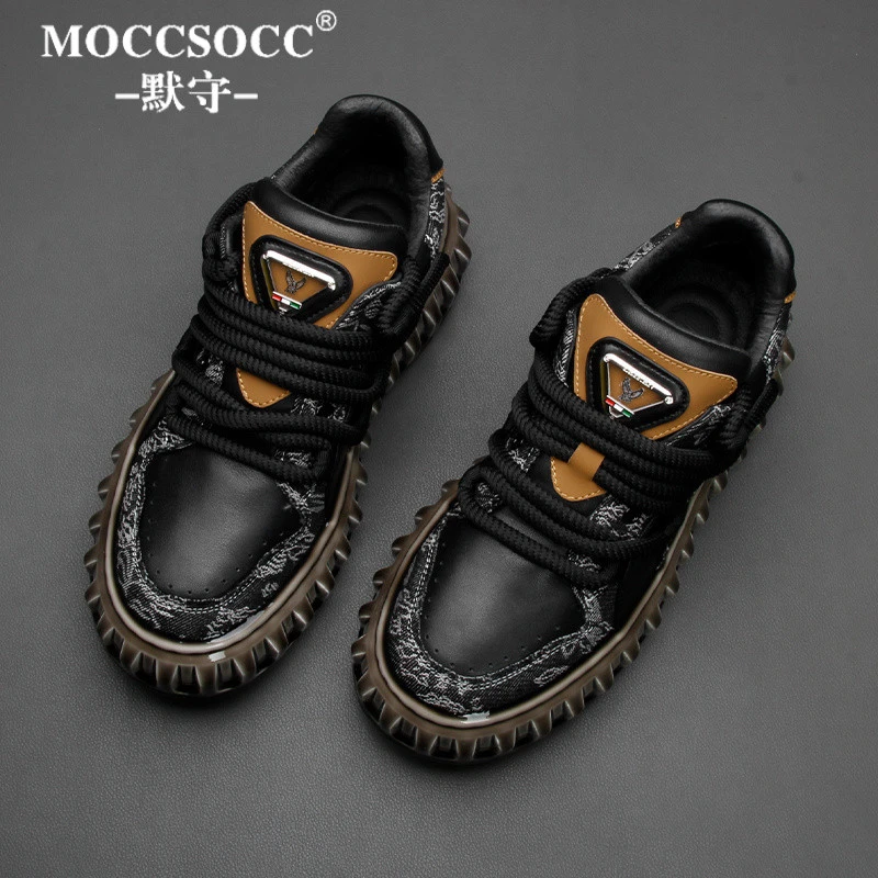 MOCCSOCC板鞋男款轻奢潮流痞帅男鞋厚底增高鞋时尚百搭休闲运动鞋