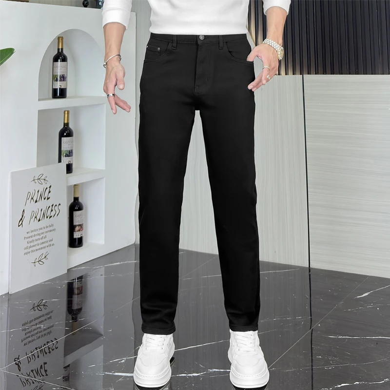 【奥尔顿】5112秋冬新款纯黑色锁色弹力轻奢男士牛仔裤直筒软牛仔