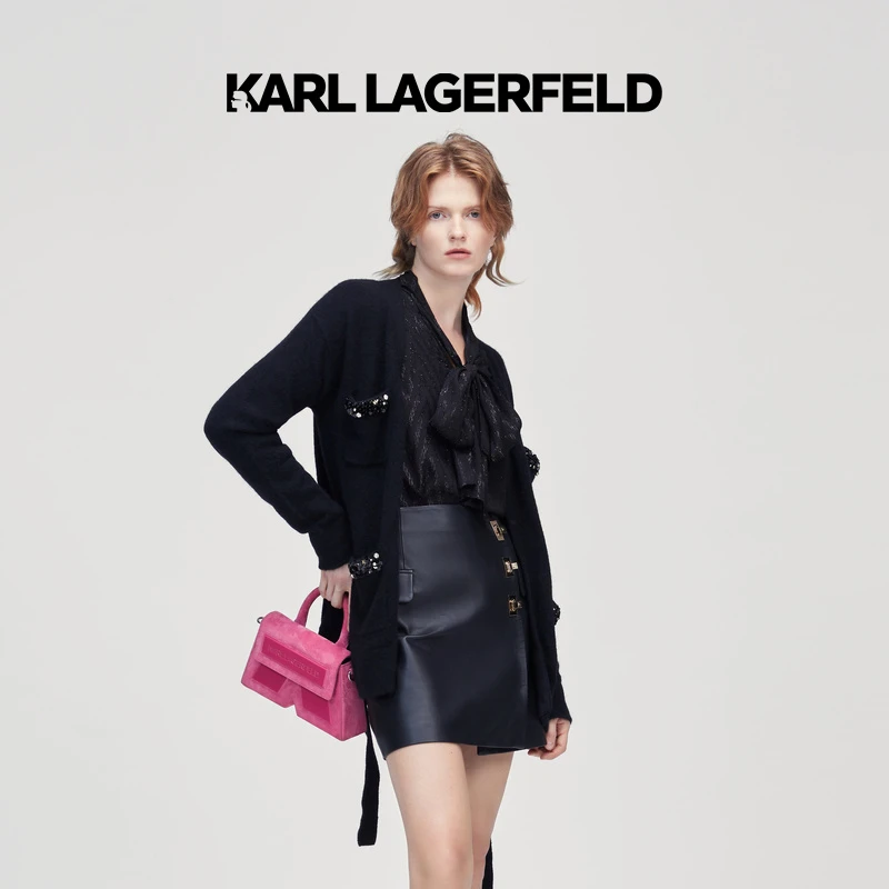 【晨粉专享价】KARL LAGERFELD黑色小香风针织开衫226L2084