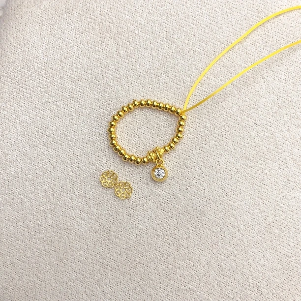 足金999素金古法算盘珠花托吊坠！娟