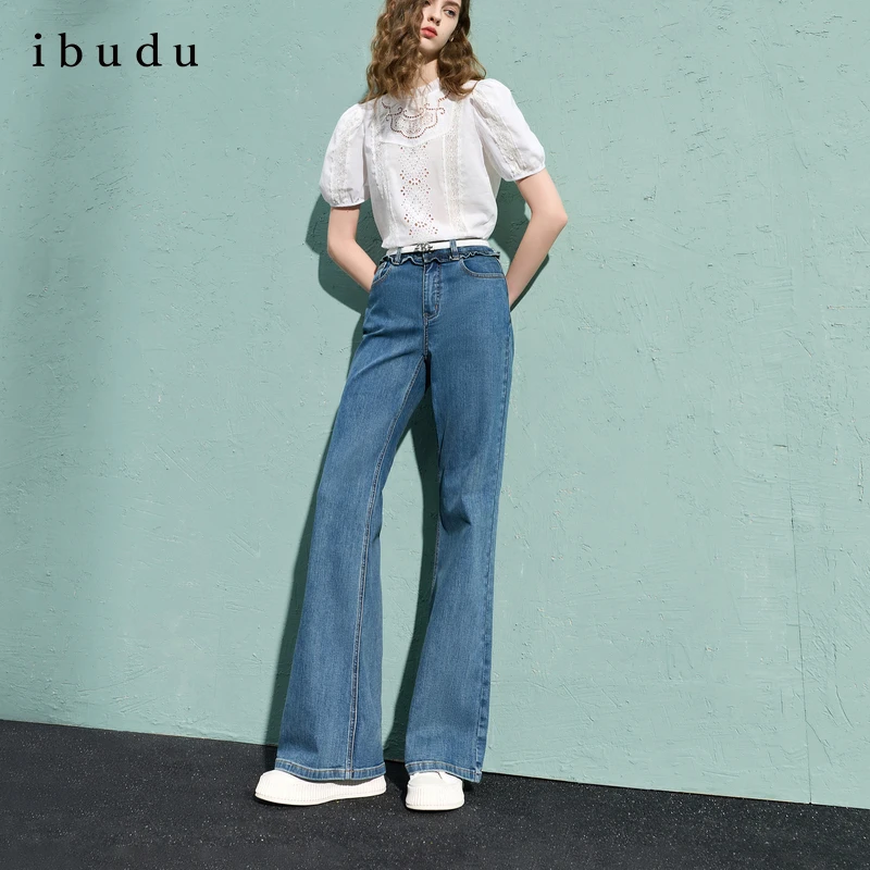 三彩ibudu2026春季新款微喇牛仔裤高腰休闲长裤显瘦摩登女