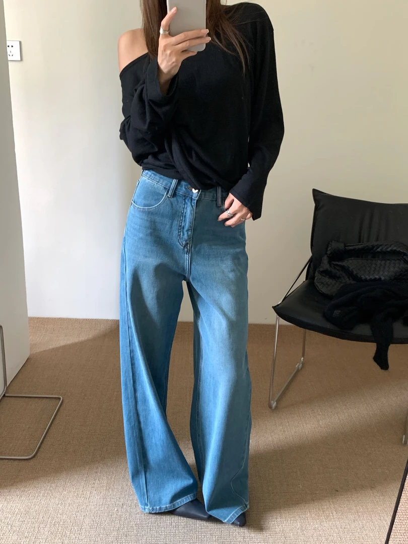 GL 四面弹 牛仔裤拖地裤显瘦直筒春秋设计感高弹2025秋季新款