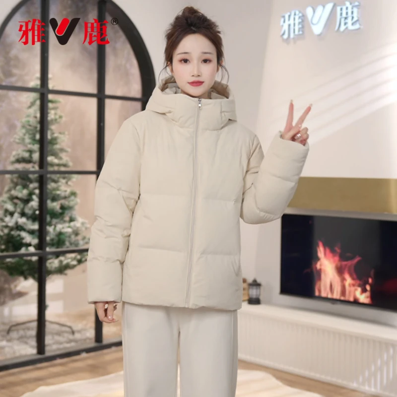 V/雅鹿官方短款羽绒服女冬季2025新款连帽户外保暖加厚休闲潮