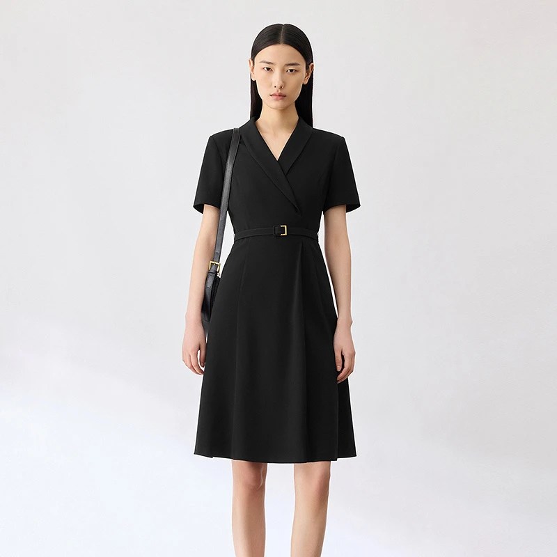 【商场同款】2024夏新款气质收腰A型西装裙醋纤高级修身连衣裙女LNE