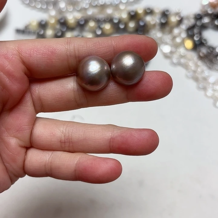 春***己耳饰银S925镶嵌拼合珍珠（马贝珠）