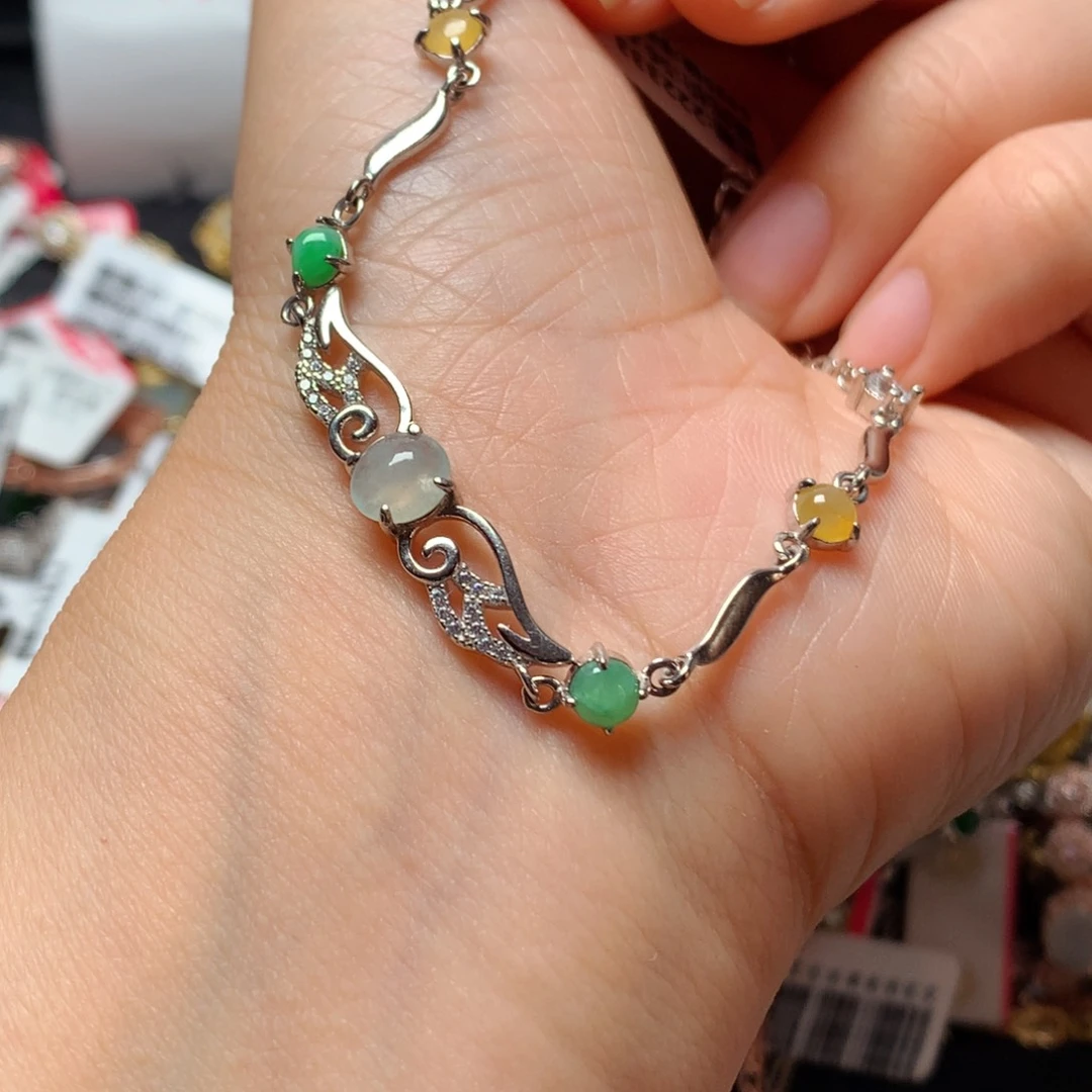 翡翠戒指银S925镶嵌天然翡翠手链