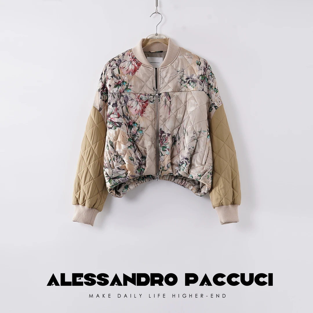 【孤品特价不退换】洛哥25847X桑蚕丝素绉缎 经典老花夹驼绒外套