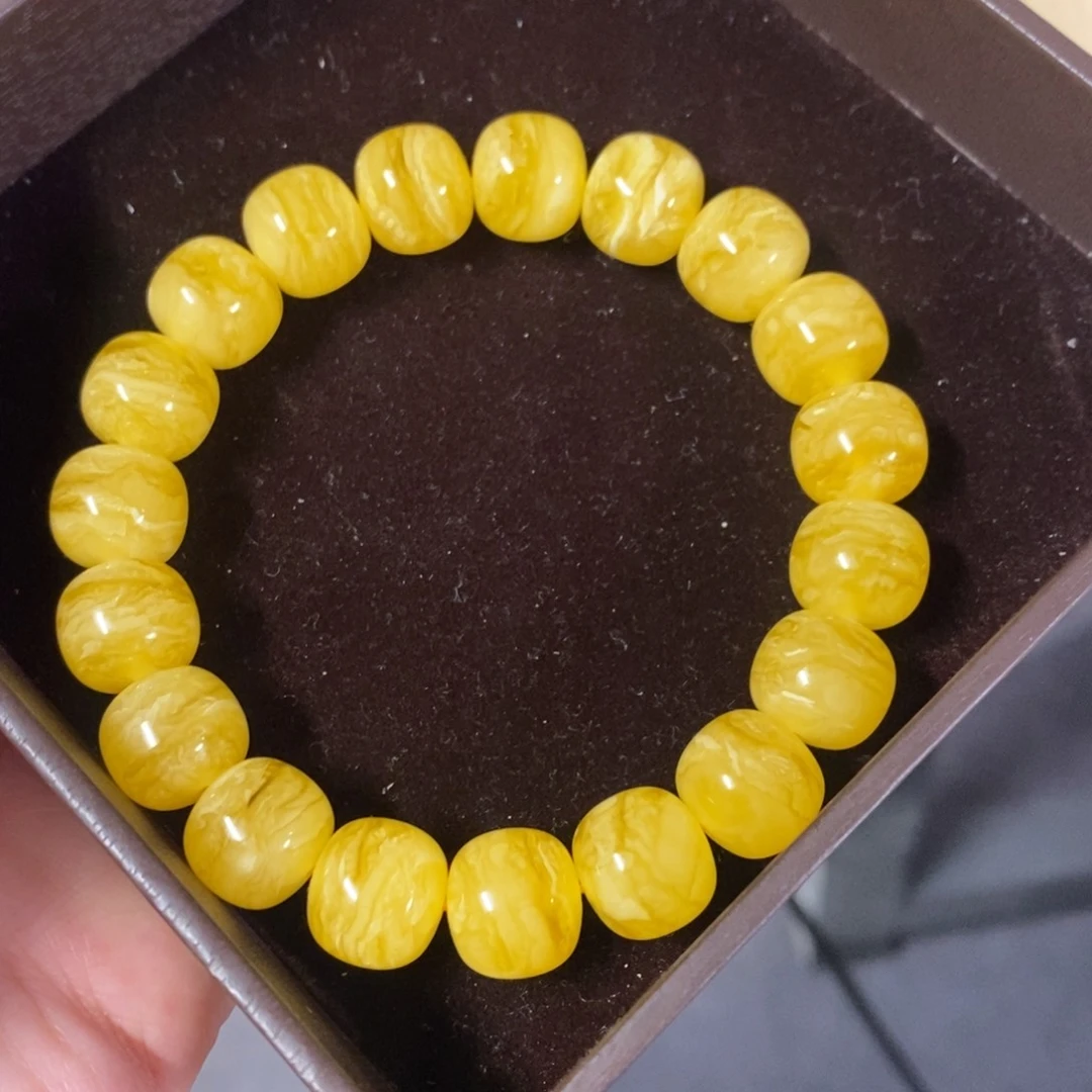 琥珀裸石未镶嵌12mm焦皮虎皮纹同料手串