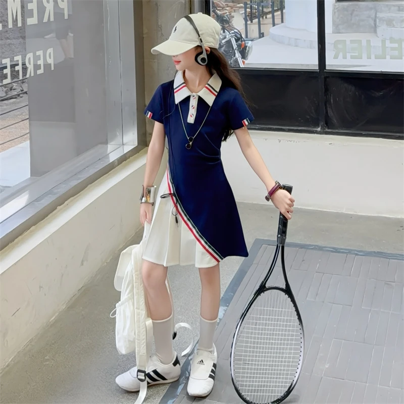 女童连衣裙夏季2025新款洋气女孩中大儿童短袖POLO裙夏装公主裙子