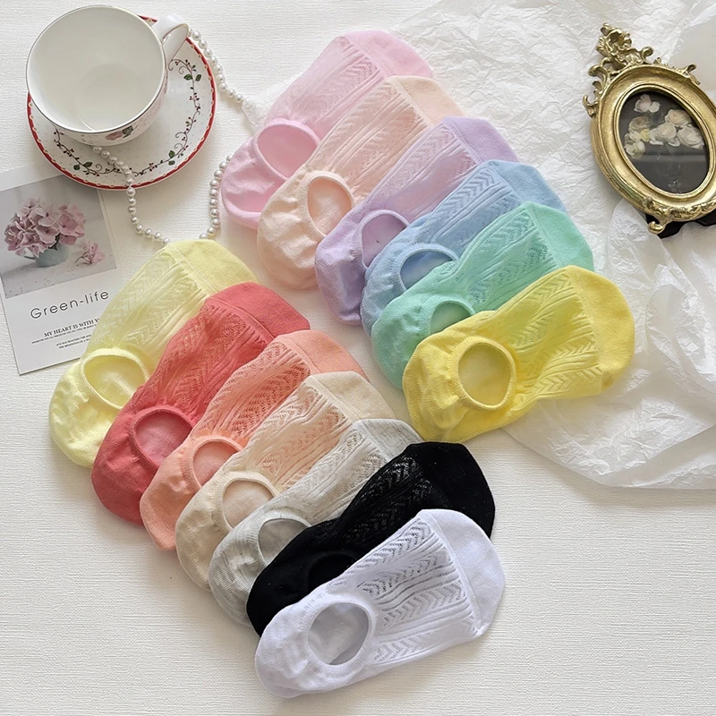 夏季薄款袜子女船袜纯色镂空网眼隐形透气硅胶防脱跟日系女士