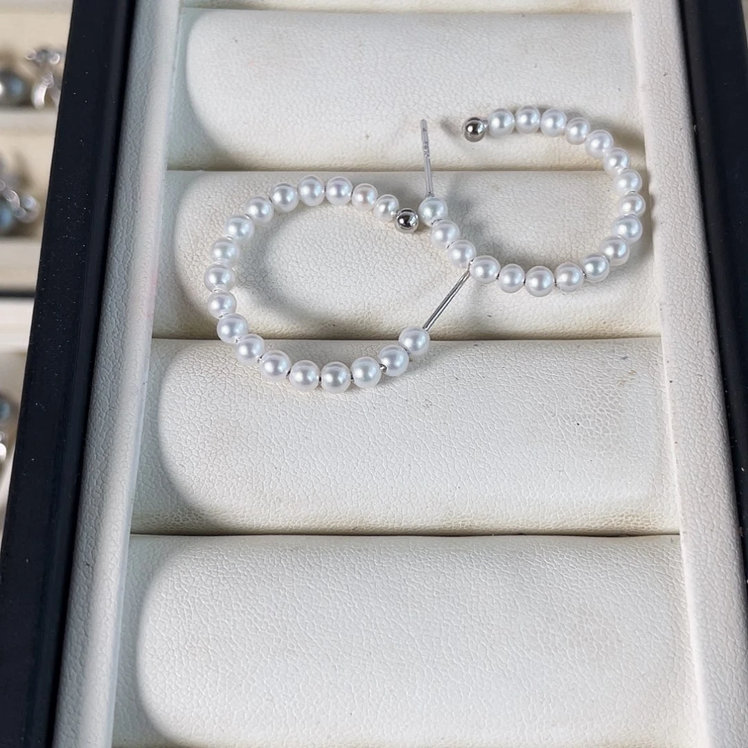 银S925镶嵌耳饰淡水珍珠