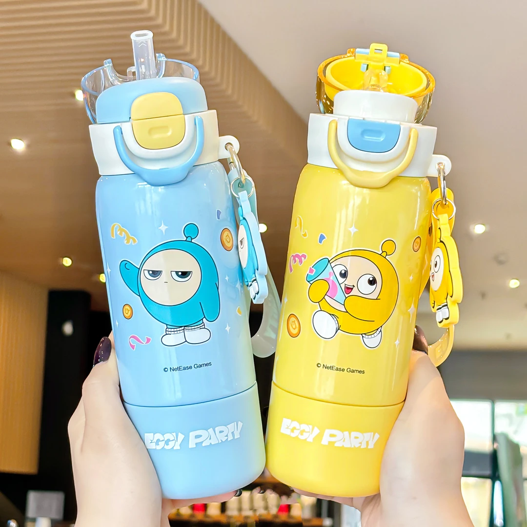 蛋仔派对乐趣保温杯带有茶杯坚固提环携带方便丝印设计双饮水杯