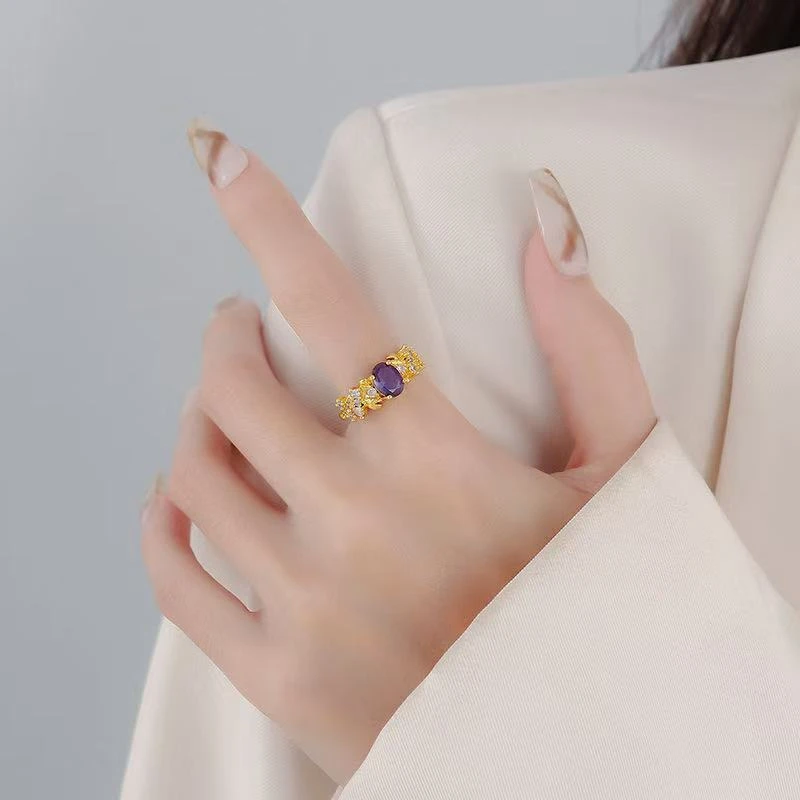 铜合金合成锆石戒指 铜合金戒指D238时尚轻奢气质百搭优雅戒指