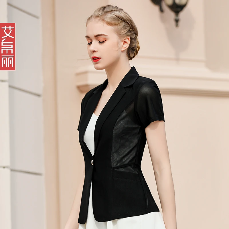 短袖小西装外套女薄款网纱新款韩版OL职业西服外套短款夏百搭chic
