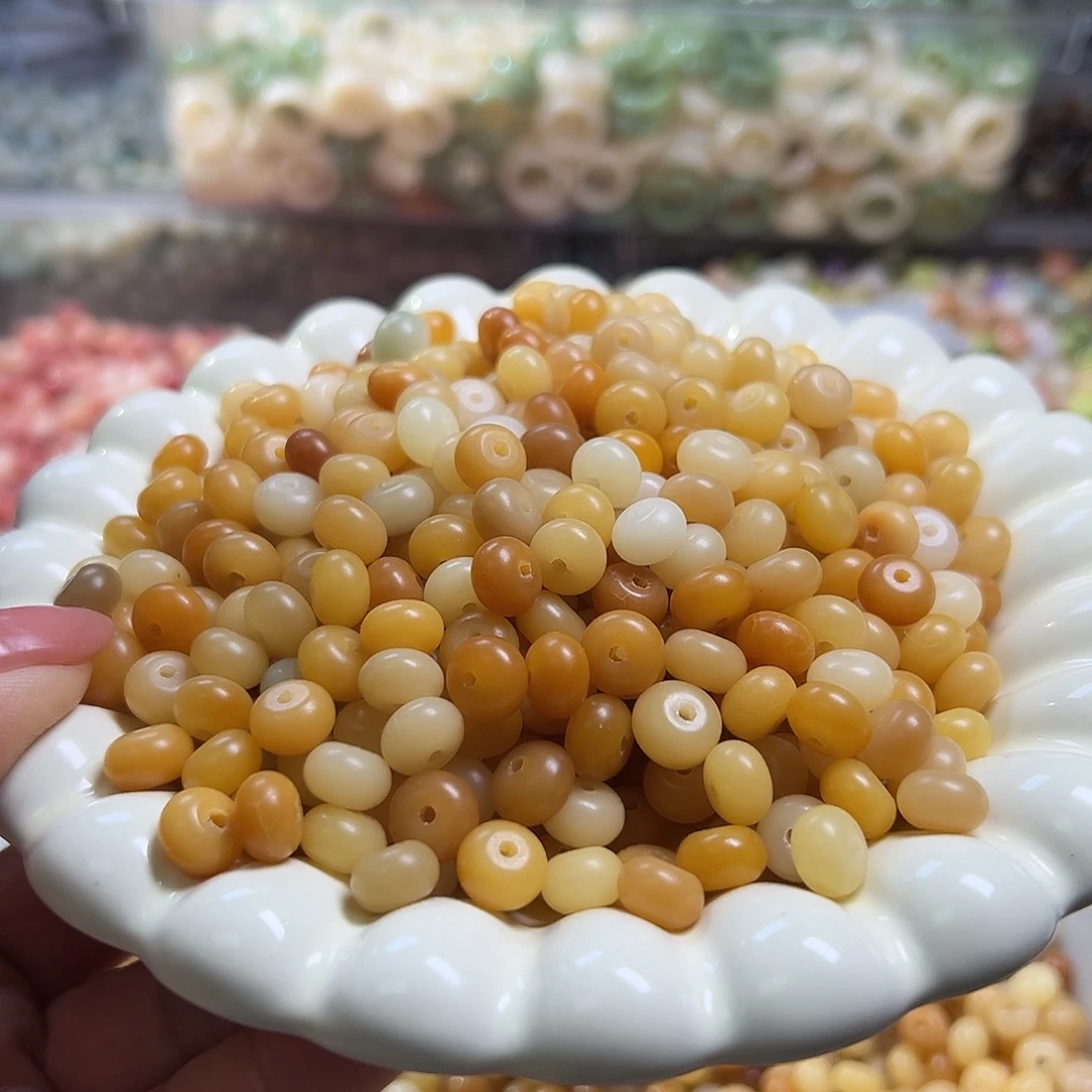 白玉菩提吊坠微瑕9黄金算盘200颗