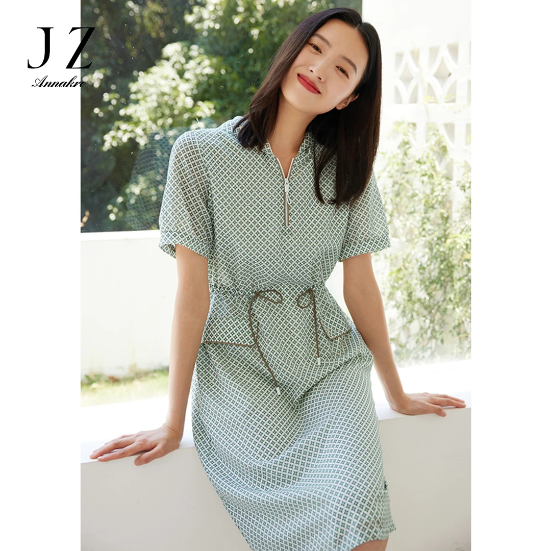 JZ玖姿商场同款印花连帽连衣裙女装夏季新款裙子薄JWCX50086