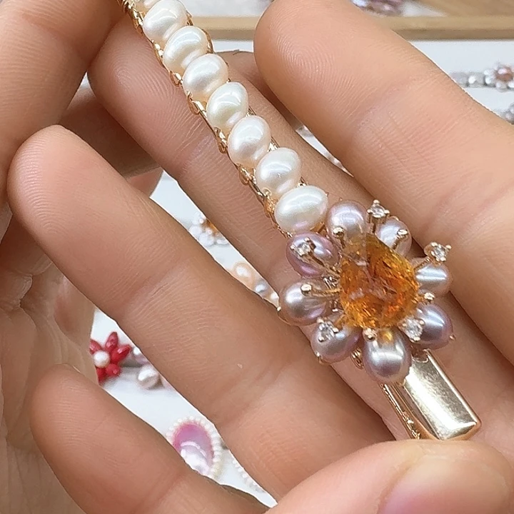 淡水珍珠发饰银S925镶嵌