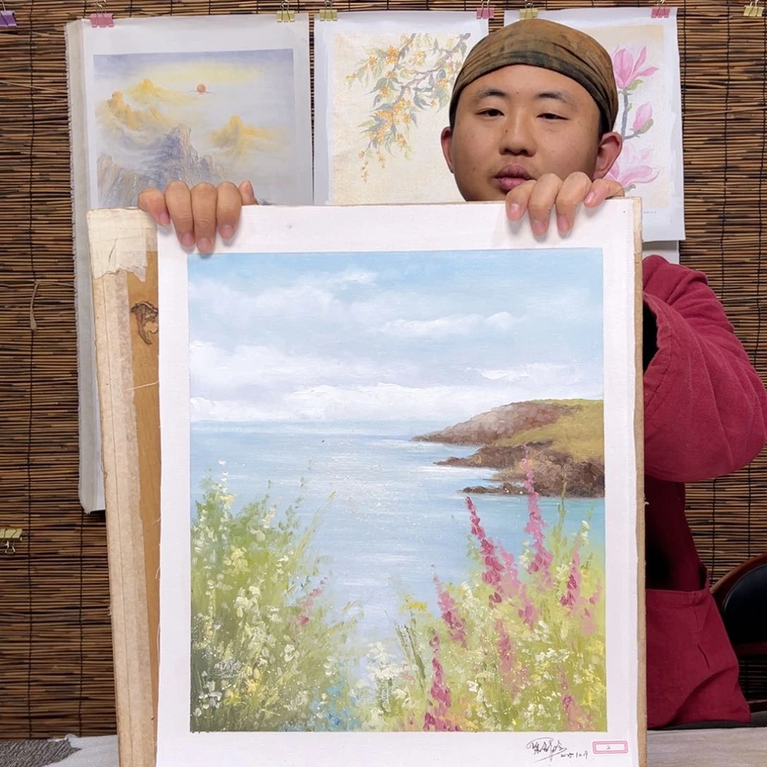 油画行路人小院绘画作品竞拍