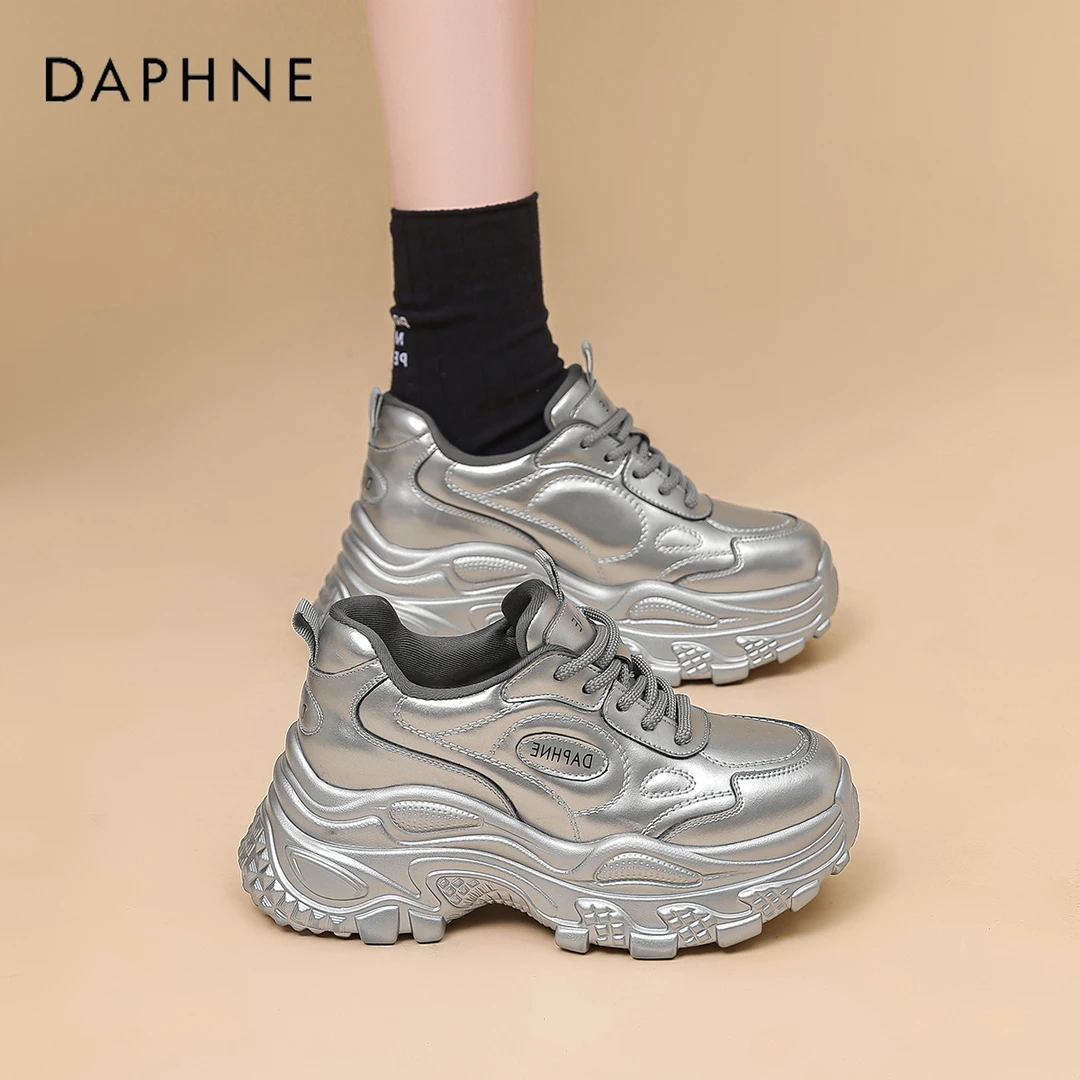 达芙妮韩版轻便厚底真皮老爹鞋女春季新款增高时尚运动休闲鞋女S